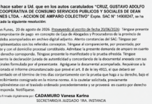 Último Momento: Juez Pelliza, hizo lugar a cautelar presentada por socios de la Cooperativa